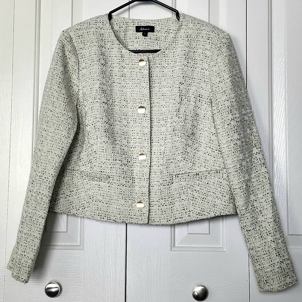 Reitmans Tweed Jacket, Soft Green Cropped Blazer, Classic Jacket, Women Size 12